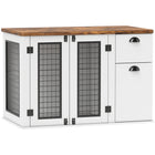 PawHut - meuble caisse pour chien 44 po avec double portes, pour chiens moyens - blanc-La cage pour chien de style mobilier fait également office de table d’appoint fonctionnelle 