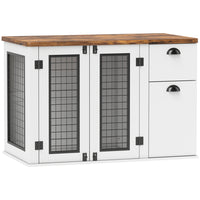 PawHut - meuble caisse pour chien 44 po avec double portes, pour chiens moyens - blanc-La cage pour chien de style mobilier fait également office de table d’appoint fonctionnelle 