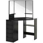 HOMCOM - Coiffeuse d'angle avec miroir - 43,7 po L x 22,1 po l x 55,6 po H - noir-Le design d’angle permet de le placer facilement dans un coin pour maximiser votre espace limité 