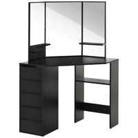 HOMCOM - Coiffeuse d'angle avec miroir - 43,7 po L x 22,1 po l x 55,6 po H - noir-Le design d’angle permet de le placer facilement dans un coin pour maximiser votre espace limité 