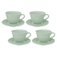 Casa Domani - Tasse et soucoupe Florence Sage Demi Tasse 80 ml - Lot de 4-En porcelaine avec un motif délicat en relief sur un profil festonné.