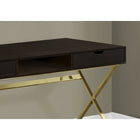 Monarch Specialties - 7210 Bureau 48 po L - Espresso/Metal Or-Ce bureau brun foncé espresso est muni d'une base en métal doré en X contemporaine qui offre une robustesse accrue