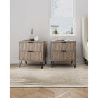 Manhattan Comfort - DUMBO Table de nuit moderne 2 tiroirs 51 cm - Gris rustique - Lot de 2-Comprend 2 tiroirs à extension totale conçus avec des lignes verticales texturées
