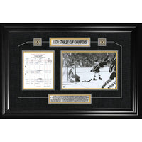 Bobby Orr Boston Bruins 1970 Stanley Cup "The Goal" Scoresheet Collage - Impression encadree - 36" x 24"-Qualité supérieure - scoresheet framed