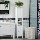 Kleankin - Armoire de rangement de salle de bain haute avec étagères - blanc-Finition peinte, s'harmonise avec toute décoration intérieure 