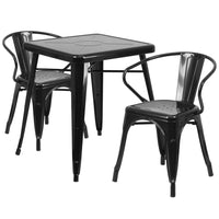 Flash Furniture – Ensemble avec table et 2 sièges à bras ajourés, intérieur/extérieur, métal, noir (CH31330270BK)-Noir/métal, caoutchouc