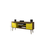Manhattan Comfort - Meuble TV Bradley 62,99 po style Mid-Century Modern - Brun Rustique et Jaune-Comprend 1 ouverture pour la gestion des câbles