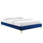 Modway - Sutton Performance Velvet Cadre de lit complet, Marine-Poutre centrale renforcée et jambes de soutien