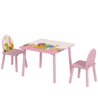 Qaba - Ensemble table et chaises pour enfants, table et 2 chaises avec motif animal, mobilier d’activité pour enfants - rose-Ensemble de 3 pièces avec une table et 2 chaises  
