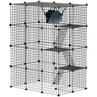PawHut - Cage pour chat 4 niveaux, parc pour animaux DIY avec hamac, plateformes, rampes-Conception spacieuse à quatre niveaux offrant suffisamment d’espace pour plusieurs chats 