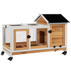 PawHut - Clapier à lapin avec roues, rampe, enclos et plateau - jaune - 42,5 po L x 22,8 po l x 29 po H-Cadre en bois de sapin massif 
