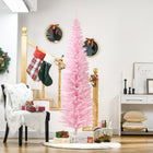 HOMCOM - Sapin de Noël artificiel 7' mince - décoration de fête - rose-La base est détachable pour un rangement facile 