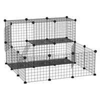 PawHut - Parc pour cochons d’Inde et lapins à 31 panneaux avec porte-24 panneaux en fil métallique, deux panneaux de porte à ouverture latérale, cinq panneaux en résine et une échelle 