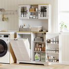 HOMCOM - Armoire de garde-manger de cuisine avec station de charge et compartiment pour poubelle - blanc-Des étagères réglables sur trois niveaux offrent un rangement flexible 