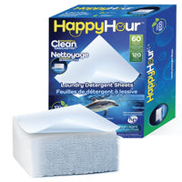 Happy Hour - Feuilles de lessive hypoallergéniques - Parfum frais - 60 feuilles-Facile à emporter partout: feuilles de lessive légères et compactes pour appartements, dortoirs et voyages fini les bidons encombrants en plastique