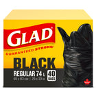 Glad - Sacs à ordures noirs - 74L - Paquet de 40-SACS À ORDURES NOIRS: Boîte de 40 sacs à ordures ordinaires de Glad d’une capacité de 74 L.