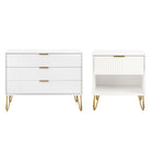 Manhattan Comfort - Dumbo moderne table de chevet 1 tiroir et commode 3 tiroirs - blanc - ensemble de 2-Commode de chambre moderne-contemporaine avec une touche de glamour Ensemble comprenant 1 commode standard et 1 table de nuit 1.0