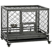 PawHut - Cage pour chien robuste avec roues, dessus ouvrable - 36,4 po x 24,4 po x 31,1 po-Convient aux chiens de taille moyenne plus petits que l’American Eskimo, le Springer Spaniel, etc. 