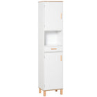 Kleankin - Armoire de rangement de salle de bain haute et mince avec étagère ajustable - blanc-Armoire compacte et haute qui s'adapte parfaitement aux espaces étroits   