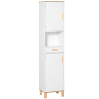 Kleankin - Armoire de rangement de salle de bain haute et mince avec étagère ajustable - blanc-Armoire compacte et haute qui s'adapte parfaitement aux espaces étroits   