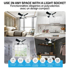 Bell+Howell - Ventilateur de plafond Socket Breeze avec lumière et télécommande-Dimensions : 15,7 po de diamètre x 8,27 po H avec les pales et la rallonge installées
