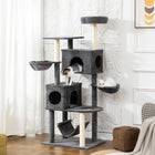 PawHut - Arbre à chat 66 po avec 2 condos à porte, grands hamacs - gris foncé-Sa grande base et sa sangle anti-basculement garantissent une stabilité supérieure pour les chats actifs 