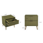 Manhattan Comfort - Dumbo table de chevet moderne 2 tiroirs et commode 3 tiroirs - vert olive - ensemble de 2-Pieds en métal doré élégamment évasés ajoutant une touche de mode et de durabilité sans faille Hauteur des pieds : 18,6 cm