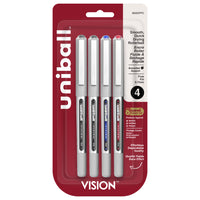 uni-ball – Stylos à bille roulante Vision – 0,7 mm – couleurs assorties – paquet de 4  -Stylos à bille roulante
