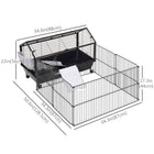 PawHut - Cage pour lapin, cochon d’Inde, furet avec enclos pliable et amovible - 34,5 po x 50,5 po x 22 po-Facile à déplacer et à transporter grâce à 4 roues universelles 