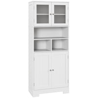 HOMCOM - Armoire de cuisine moderne avec portes vitrées - blanc-Deux armoires fermées et trois compartiments ouverts maximisent l’espace de rangement 