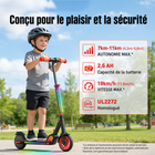 Gyrocopters - Trottinette électrique pour enfants Flash KidZ - Vitesse 19 km/h - Autonomie 11 km - Éclairage LED - Rouge-Dispose de lumières LED éclatantes avec cinq couleurs au choix pour rendre chaque trajet unique et visible