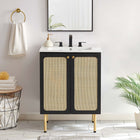 Modway - Chaucer 24" Vanette de salle de bain - Noir Blanc-Boutons d’armoire en métal