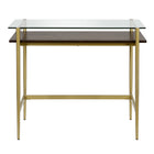 Hudson&Canal - Bureau Eaton 36" - Laiton/noyer-Comprend un plateau en verre trempé et une étagère en MDF