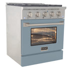 Kucht - 30 po Série KDF Cuisinière Pro Style au gaz propane - Acier inoxydable/Bleu pâle-Finition complète en acier inoxydable avec poignée professionnelle et boutons de commande en métal argenté classique pour un look haut de gamme et durable
