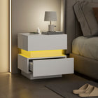 HOMCOM - Table de nuit avec station de charge et lumière LED - blanc-Deux tiroirs offrent un espace de rangement pour les essentiels de nuit 