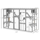 PawHut - Grand enclos extérieur pour chat avec condos, plateformes et échelles pour chat - 118,1 po L x 37,4 po l x 74 po H - gris-Espace inférieur spacieux pour se promener 