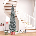HOMCOM - Sapin de Noël artificiel forme crayon enneigé - mince-Sapin de Noël artificiel de 9 ft. de haut dans un style d'arbre réaliste 