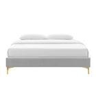 Modway - Sutton Performance Velvet Cadre de lit simple, Gris clair-Système de soutien en lattes de bois