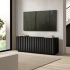 Hudson&Canal - Meuble TV rectangulaire cannelé Molly pour téléviseurs jusqu'à 75 po - Noir veiné-Nettoyer avec un chiffon doux et sec, sans produits chimiques agressifs ni produits de nettoyage abrasifs