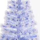 HOMCOM - Arbre de Noël à fibres optiques LED pré-éclairé de 5ft décoration artificielle support blanc-Couleurs : Arbre blanc/bleu, sept fibres optiques/LED multicoloures 