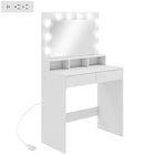 HOMCOM - Coiffeuse avec miroir éclairé et station de charge - 31,5 po L x 15,7 po l x 53,1 po H - blanc-Grand miroir et ampoules lumineuses amovibles garantissent un éclairage optimal pour le maquillage 
