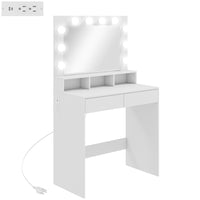HOMCOM - Coiffeuse avec miroir éclairé et station de charge - 31,5 po L x 15,7 po l x 53,1 po H - blanc-Grand miroir et ampoules lumineuses amovibles garantissent un éclairage optimal pour le maquillage 