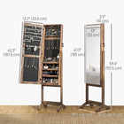 HOMCOM - Armoire à bijoux avec miroir - 18,4 po L x 14,4 po l x 59,6 po H - brun rustique-Peut être verrouillé pour plus de sécurité lorsque vous n’êtes pas là, livré avec deux clés 