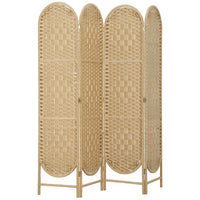 HOMCOM - Paravent autoportant tissé à 4 panneaux avec haut arqué pour chambre - bois naturel-Le design tissé à la main crée de magnifiques motifs lumineux et offre une semi-intimité douce  
