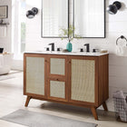Modway - Soma 48" Meuble de salle de bain à double lavabo - Blanc noyer-Poignées de porte en métal