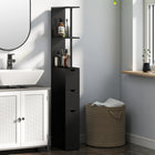 HOMCOM - Armoire de salle de bain étroite avec tiroir et étagères ouvertes - noir-Comprend 2 étagères ouvertes, 2 tiroirs en bas et une armoire   