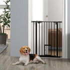 PawHut - Porte pour animaux de compagnie 36" avec porte de passage - Noir-Cette barrière de sécurité pour escaliers permet à la porte de s'ouvrir dans les deux directions