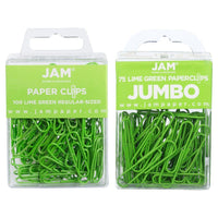 JAM Paper - Paquet combiné de trombones colourés - standard et jumbo - trombones vert lime - 1 paquet de 100 et 1 paquet de 75-Couleur : Vert Lime