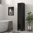 HOMCOM - Armoire de salle de bain haute avec étagères et portes - noir-Les portes persiennes apportent une touche esthétique moderne 