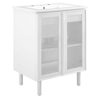 Modway - Calla 24" perforé Métal Vanette de salle de bain - Blanc blanc-Portes en métal perforé